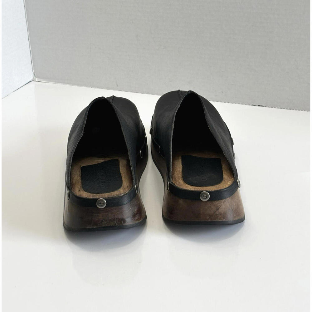 Rare Canyon River Blues Gordon Womens 7M Black Leather Wooden Sole Comfort Clogs - Picture 5 of 16